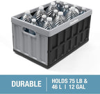 CleverMade Collapsible Storage Bins with Lids (46L, 3 Pack) – Stackable Foldable Plastic Storage Crates for Home, Closet & Trunk Organization - Obsidian