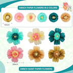 Crowye 12 Pcs Large Colorful Tissue Paper Flowers Decorations Giant Fiesta Craft Crepe Paper Flowers for Wall Decor Backdrop Mexican Wedding Birthday Carnival Party (10'' 20'',Stylish Color)