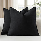 EMEMA Decorative Linen Throw Pillow Covers 18x18 Inch Black Boho Farmhouse Neutral Couch Throw Pillows for Bed Pack of 2 Accent Pillowcase Modern Sofa Cushion Livingroom Home