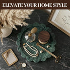 Koville 5.51" Scalloped Marble Tray, Round Stone Jewelry Trinket Dish for Ring, Natural Small Marble Tray for Bathroom Kitchen Dresser Countertop, Decorative Candle Tray(Green)