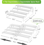 4 Tier Adjustable Spice Rack Organizer for Cabinet - White (2 PCS S&L) Expandable Spice Shelf with Protection Railing for Inside Cabinets, Countertop, Pantry Storage & Seasoning Organization