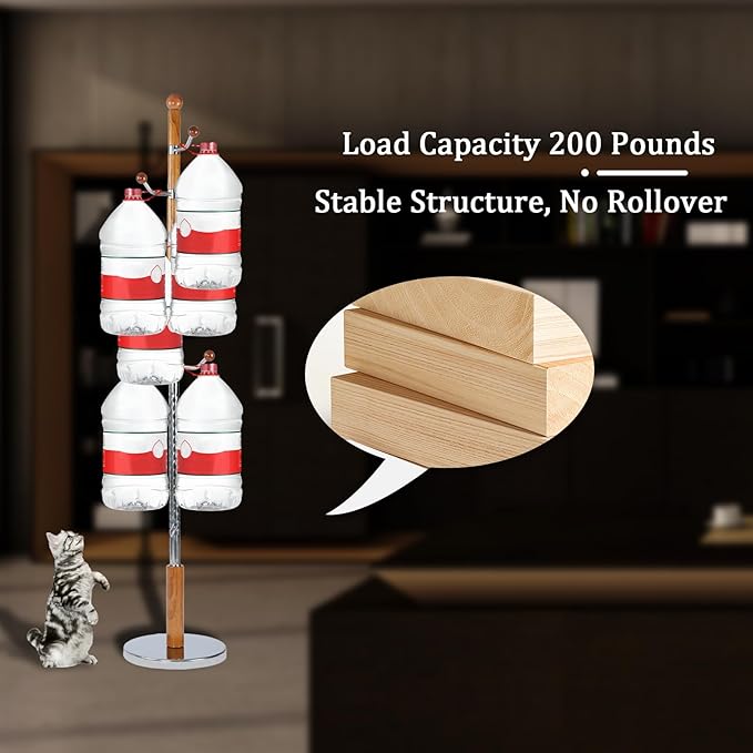 Coat Racks FreeStanding with 11 Hooks, Natural Wood Coat Rack with Solid Round Base, Adjustable Height Coat Racks, Easy Assembly for Hallway, Bedroom and Office (Solid Wood Metal Hook)