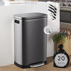 ELPHECO Kitchen Trash Can with Lid Soft Close, 13 Gallon / 50L Stainless Steel Pedal Garbage Can, Heavy-Duty Step Wastebasket with 20 Bags, Removable Bucket, Home Office, Titanium Silver