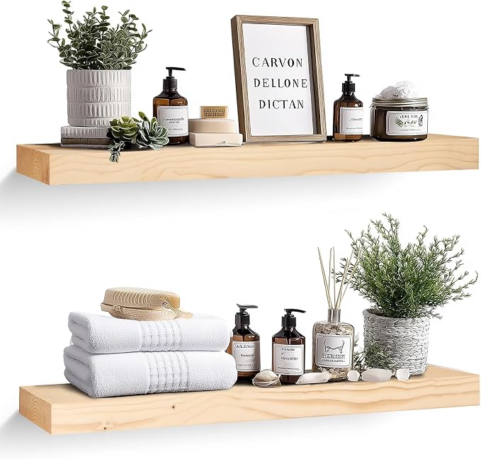 36x8x1.6 inch Floating Shelves Set of 2 – Solid Wood Rustic Wood Wall Mounted