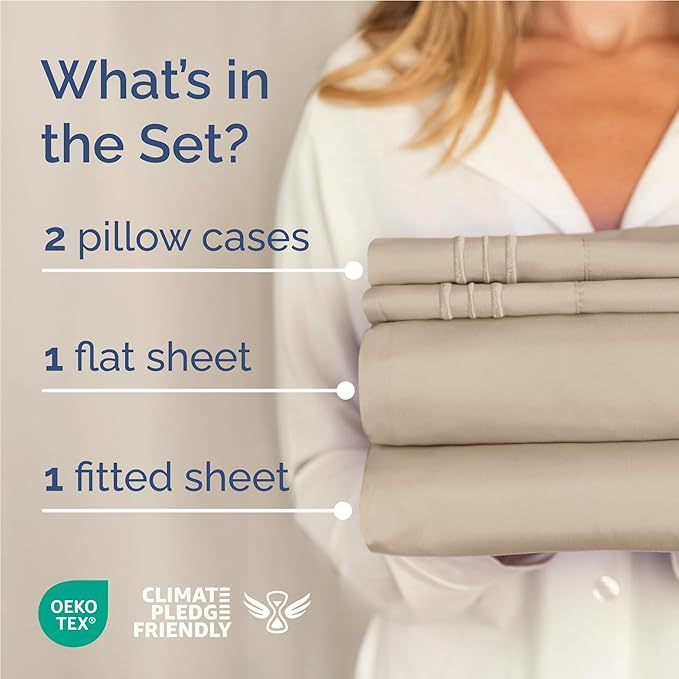 Full Size 4 Piece Sheet Set - Comfy Breathable & Cooling Bed Sheets Set - Hotel Luxury Bedding for Women, Men, Kids, Teens, Boys & Girls - Deep Pockets, Ultra-Soft and Wrinkle Free - Oeko-Tex - Cream