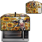 Countertop Convection Oven Cover Dust Protection Air Fryer Toaster Oven Covers with Side Pockets, for Home Kitchen Decor, S, 14.5 x 18.5 x 9 Inches, Cute Cow Sunflower