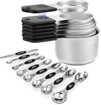 Magnetic Measuring Cups and Spoons Set, N52 Magnetic spoons Nesting Design, 304 Stainless Steel measuring cups, BPA Free, Dual-sided Design Set of 15 with Leveler for Dry & Liquid Ingredients Black