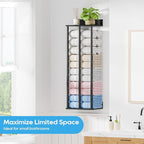 Towel Racks for Bathroom Wall Mounted with Wooden Storage Shelf, Updated 3 Bar Metal Towel Holder for Rolled Towels, Sturdy and Large Capacity, Towel Storage Organizer-Black