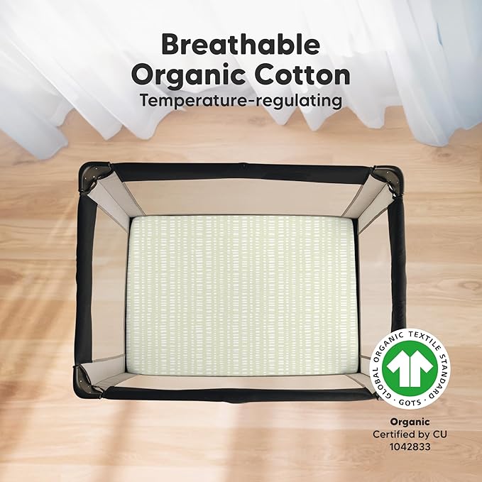2-Pack Mini Crib Sheets Fitted - 38x26 Pack N Play Sheets for Pack and Play Mattress, Organic Cotton, Soft & Breathable Playard Bedding, Neutral Mini Toddler Bed Cover for Boys, Girls (Fleur)