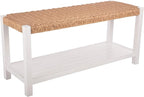 Alaterre Furniture Bench with Handcrafted Woven Rope Seat - Newport Collection 40-Inch Wood Bench with Storage Shelf for Entryway or Hallway - Indoor Furniture (White)
