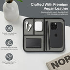 Nordik Leather Valet Tray - Pebble Black - 9.5 x 7.9 Inch Medium Vegan Leather Tray - Stylish Nightstand Organizer for Men - Modern Bedside Caddy - EDC Catchall for Key Watch Wallet Jewellery