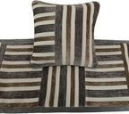 The HomeCentric King/Queen/Twin Beige & Grey Decorative CA King 86"x18" Bed Runner with 2 Pillow Cover, Patchwork Bed Scarf on Velvet Fabric - Striation