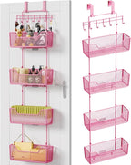 HapiRm Over Door Organizer Storage - Hanging Door Organizer with 4 Metal Large Capacity Baskets and Adjustable Coat Hook for Bathroom Bedroom Kitchen Pantry Closet Cabinet