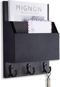 Key and Mail Holder for Wall Mount, Entryway Mail Holder with 2 Slot, Key Holder with 3 Sturdy Hooks for Coat, Dog Leash, Decorative Key Rack (8.86”W x 11.42”H x 3”D) (Black)
