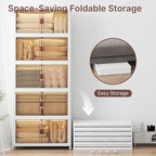 UAMFURI Stackable Storage Bins with Lids, 900QT Closet Organizers, Lockable Storage Cabinet，Foldable Storage Box with Doors and Wheels, Plastic Drawers for Home, Garage, Office (5, White, Extra Large)