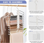 Upgrade 9 Layers Pants Hangers Space Saving, 4 Pack Pant Hangers Organizer Multifunctional Pants Rack Space Saver Closet Organizers and Storage Hangers for Pants Jeans Leggings Skirts, Snowy White