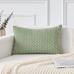 Kevin Textile 12x20 Inch Pillow Cover 1 Pack Boho Decorative Soft Striped Corduroy Lumbar Farmhouse Solid Color Accent Rectangle Cushion Case for Living Room Couch Sofa Bed, Sage Green
