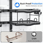 GearFusion Aluminum Shower Caddy Hanging for Handheld Showerheads Adjustable Split Shower Caddy Over the Shower Head Caddy, 2 Levels Showers Rack Organizer with Hooks, Razor Holder, Soap Holder,Black