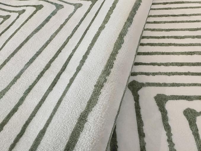 GLN Rugs Contemporary Collection - Machine Washable Area Rug, Contemporary Washable, Non Slip, Low Pile Chenille Rug, Living Room, Bedroom, Kitchen Rug (3' x 5' Green Beige)
