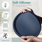 Silicone Bathroom Tray Round Kitchen Counter Organizer Decorative Vanity Accessories Coffee Table Decor for Perfume, Candle, Soap Dish, 10 Inch, Dark Blue