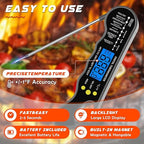 Instant Read Meat Thermometer, Fast & Accurate Digital Food Thermometer with Backlight, LCD Display, IPX6 Waterproof, Calibration Function for Cooking, Frying, Grilling, and Baking (Dark Gray)