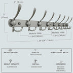 Dseap Coat Rack Wall Mount - 29.5” Long 8-Tri-Hooks Heavy Duty Coat Hanger Rail Wall Hooks for Hanging Coats Hats Clothing Clothes Purse Mudroom Entryway, Gray