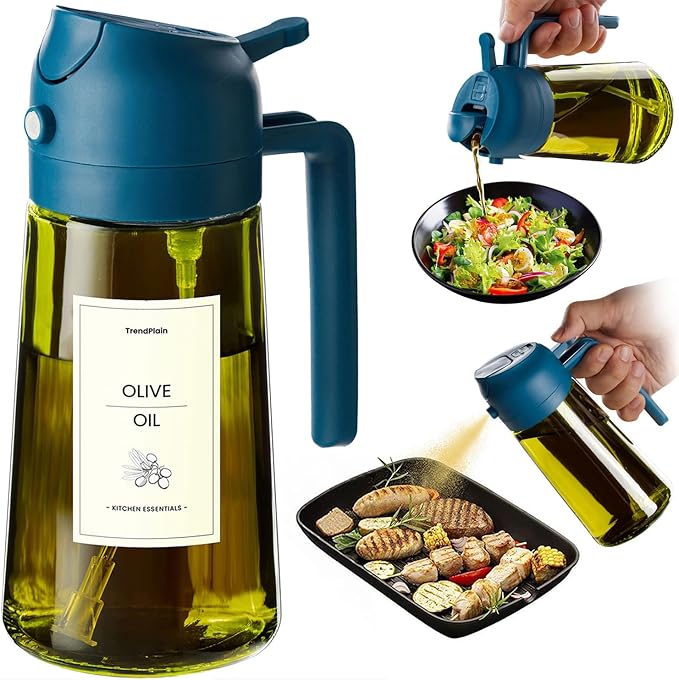 TrendPlain - Original 16oz/470ml Olive Oil Dispenser Bottle for Kitchen Gadgets and Air Fryer Accessories - Olive Oil Sprayer for Cooking w/Stickers - Navy