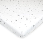 American Baby Company 15" x 33" Fitted Bassinet Sheet, Printed 100% Natural Cotton Jersey Knit, Grey Star and Moon, Soft Breathable, for Boys and Girls