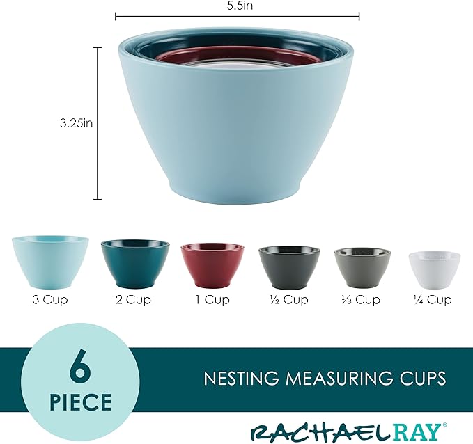 Rachael Ray Tools and Gadgets Nesting/Stackable Measuring Cups Set, 6 Piece - Assorted Colors