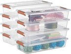 Plastic Storage Containers Clear Craft Storage Bins with Grey Handle,Organizer Box with Durable Lids Stackable Containers for Organizing Craft and Tools (8 Pack-4 Quart Brown)