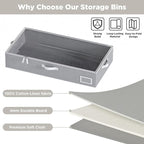 Under Bed Storage, Under Bed Storage Containers Bins for Clothes, Large Linen Underbed Closet Organization Bins, 2 Pack Collapsible Underbed Bin Dorm for Clothes, Sweater, Gray