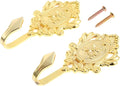 2Pcs Wall Hooks Gold Rose Pattern Carved Vintage Drapery Clothes Key Hook Bathroom Bedroom Multi-Function Decorative Hook with Screws