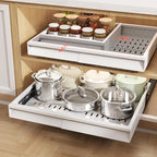 Seinloes Pull Out Cabinet Organizer, 4-Side Expandable to Fit Most Cabinets, 3 Rail Slide Out Drawers with Raising Pad for Framed & Frameless Cabinets, 13"-21" W x 13"-17" D, White, 2 Pack