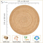 Savi Home Hand Woven Jute Braided Rug, 3' Round - Natural, Reversible Area Rugs for Living Room, Farmhouse, Kitchen, Handcrafted 3 Feet Round Area Rugs - Natural