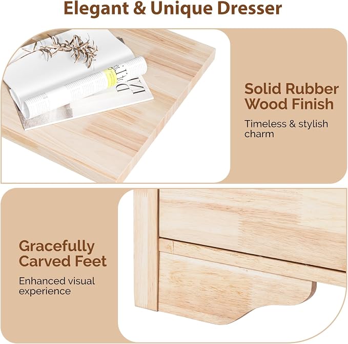 VINGLI 6 Drawer Dresser with Unfinished Solid Wood