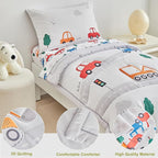DuShow 4 Pieces Cars Toddler Bedding Set for Boys,Soft Toddler Bed Set in a Bag,Toddler Bed Comforter Set Includes Quilted Comforter, Flat Sheet, Fitted Sheet and Pillowcase