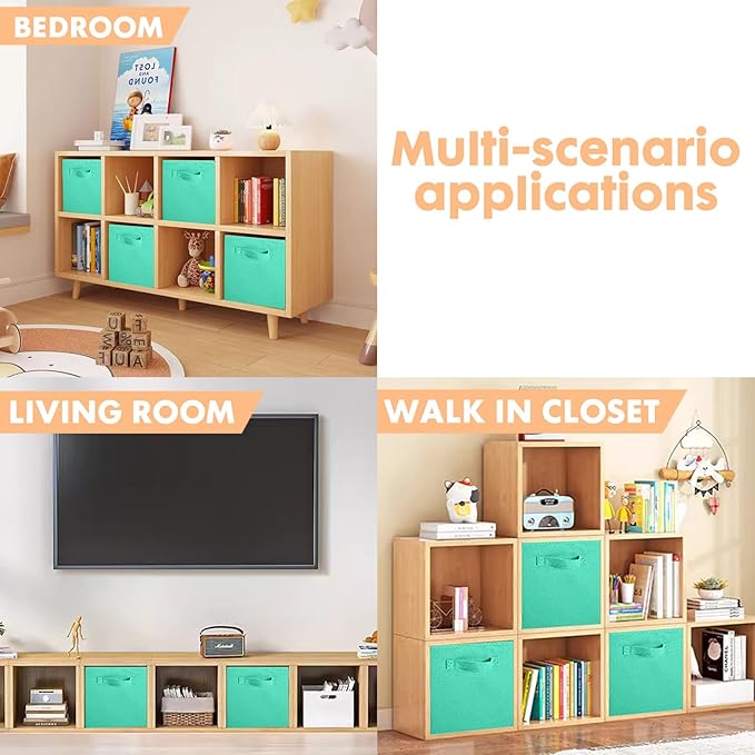 ShellKingdom Storage Bins, Foldable Fabric Storage Cubes and Cloth Organizer Drawer for Closet and Toys, 6 Pack (Mint Green)