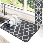 Dish Drying Mat for Kitchen Counter, 12"x19" Dish Drying Pad with Non-slip Rubber Backed, Hide Stain Anti Absorbent for Kitchen Counter, Drying Mat for Coffee Machine Dish Rack (Gray Trellis)