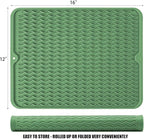 Silicone Dish Drying Mat for Multiple Usage, Easy clean, Eco-friendly, Heat-resistant Dish Drainer Mat for Kitchen Counter,Sink,Refrigerator or Drawer liner (16" x 12", Dark Green)