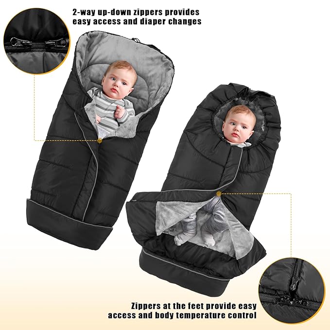 Yoofoss Winter Stroller Cover - Universal Toddler Footmuff, Water Resistant Coral Baby Stroller Bunting Sleeping Bag