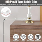 190-Piece Cable Management Kit, 100 R-Type Clips 60 Reusable Cable Ties 30 Multi-Slot Wire Holders, Self-Adhesive Cord Organizer for Desk, Under Desk, Nightstand, Gaming Setup, Office & Home