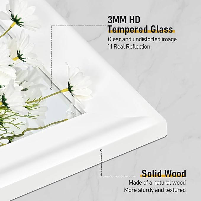 CULER Mirrors,Wood Vanity Wall Rustic Mirror with Wood Frame, Natural Wooden Tempered Glass Mirror for Bathroom Bedroom Living Room Or Entryway