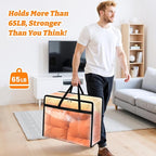 BlissTotes 4 Pack Clear Clothes Storage Bags, Moving Bags, Foldable Blanket Storage Under Bed Storage Containers with Sturdy Zipper and Handle for Clothing, Comforter, Bedding, Sheet (40L)