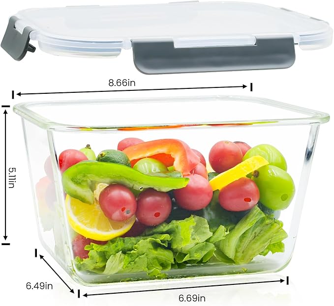 2 Pack Large Glass Storage Containers with Lids 85oz/10.5cup Big Airtight Glass Food Storage Containers for Rotisserie Chicken Watermelon Meal Prep, BPA Free, Freezer Dishwasher Oven Safe