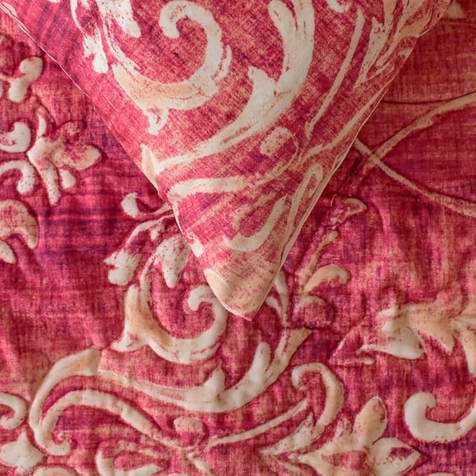 The HomeCentric King/Queen/Twin Pink Decorative King 90"x18" Bed Runner Without Pillow Cover, Damask, Quilted Bed Scarf on Velvet Fabric - Pink Dalliance