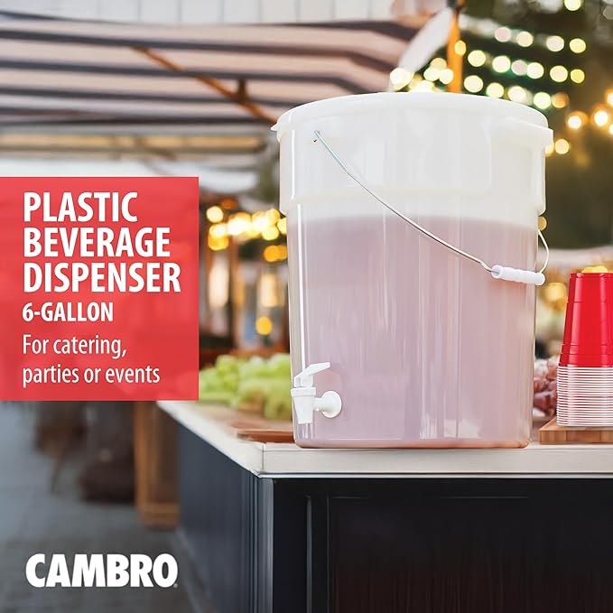 Cambro DSPR6148 SIX-GALLON (22,7 L) BEVERAGE DISPENSER, White, 22 Quart Case of 1