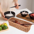 Angoily Rattan Woven Basket Tableware Storage Box for Chopsticks Forks Knives Lightweight Kitchen Utensil Organizer 11.81X4.33X2.75 Inches Compact Holder