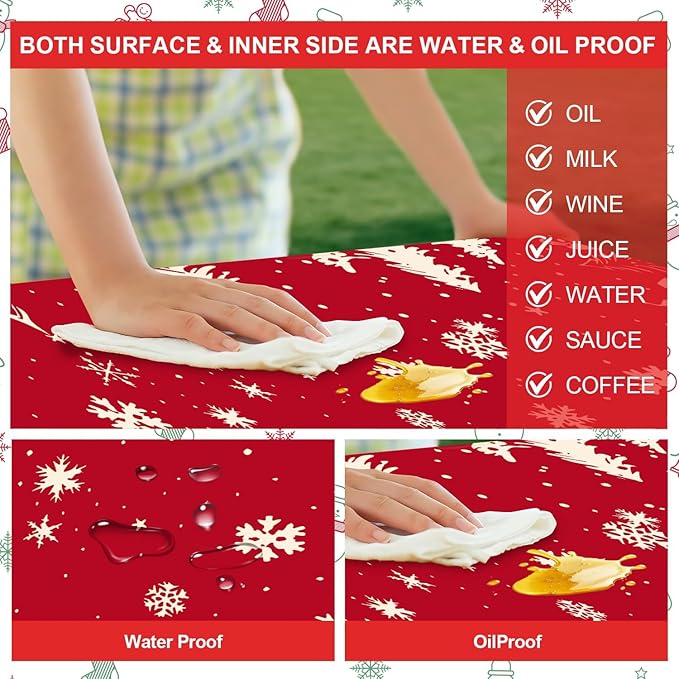 Picnic Table Cover with Bench Covers Set of 3, Elastic Fitted Tablecloth for 6 Foot Tables, Washable Polyester Tablecloths for Camping, Indoor & Outdoor