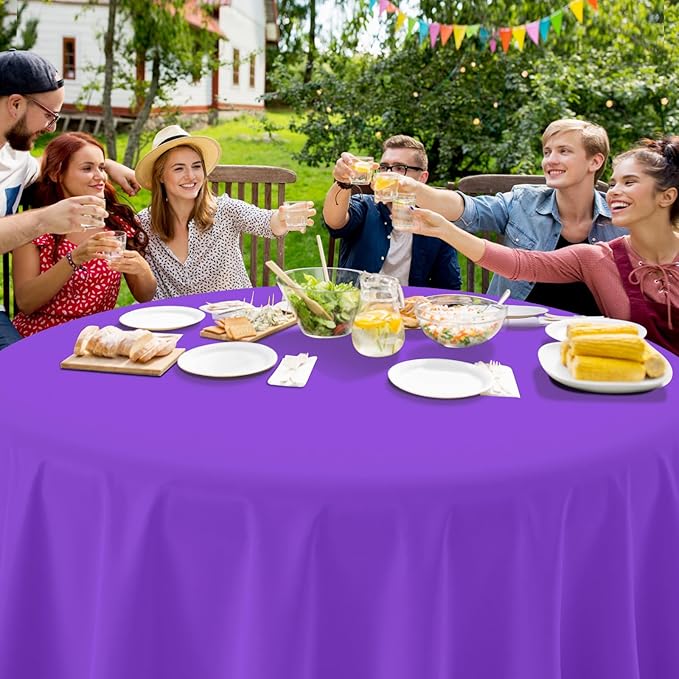 Ragnhild 16 Pack Purple Plastic Tablecloth for Round Tables, Premium Decorative Purple Disposable Table Cloths for Parties, Bulk Round Party Table Cover for Birthday Anniversary Graduation, 84 Inch