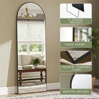 MISSDAY Arched Full Length Mirror, 64"x21" Full Body Mirror with Stand, Floor Mirror Long Free Standing, Leaning or Hanging, Aluminum Thin Frame Wall-Mounted Mirrors Wall Mirrors for Bedroom, Black